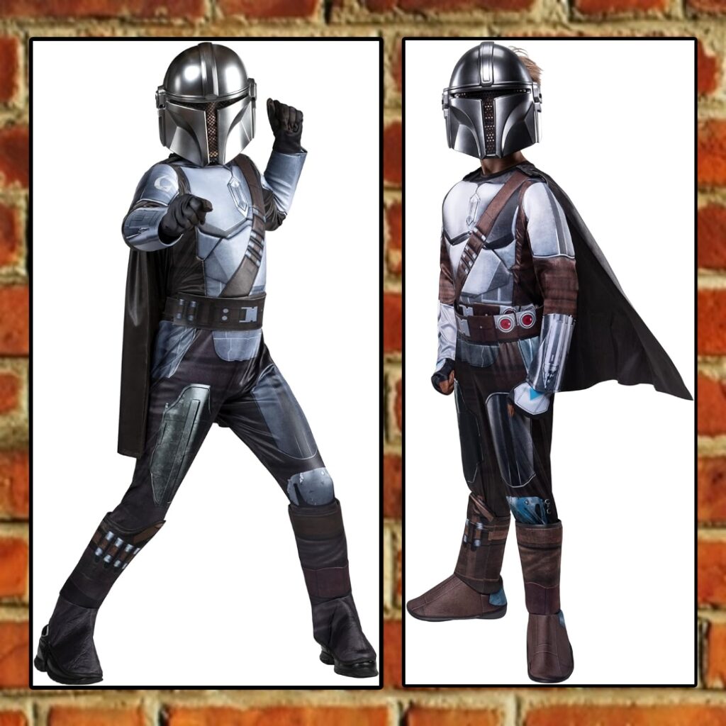 STAR WARS The Mandalorian Official Youth Halloween Costume - Padded Jumpsuit with Gloves, Detachable Cape, Plastic Mask